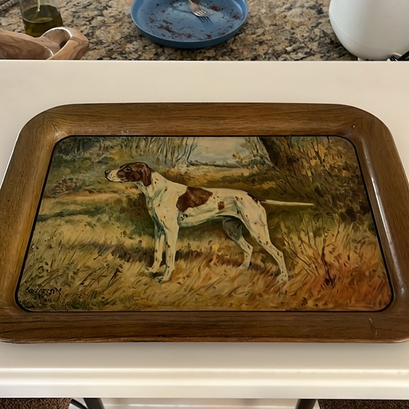 Vintage A.C. Co. Springer Spaniel Metal dog Tray Ole Larsen signed 17” x 13” - Picture 1 of 5